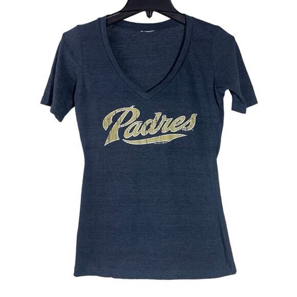 San Diego Padres Shirt Womens Small Gray MLB V Neck Graphic Short Sleeve Tee - Picture 1 of 8